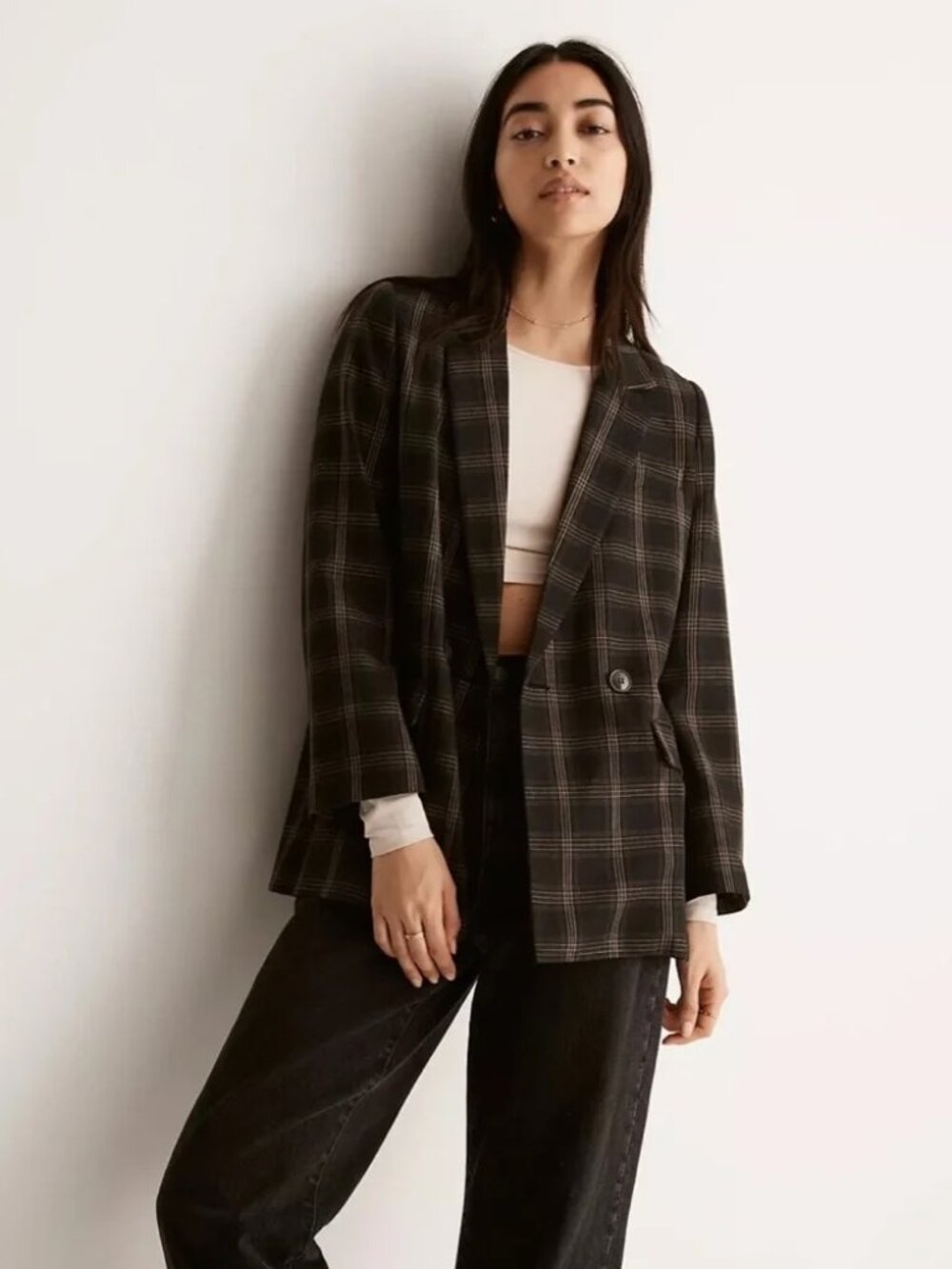 NWT Madewell Caldwell Double-Breasted Blazer in Seaton Plaid